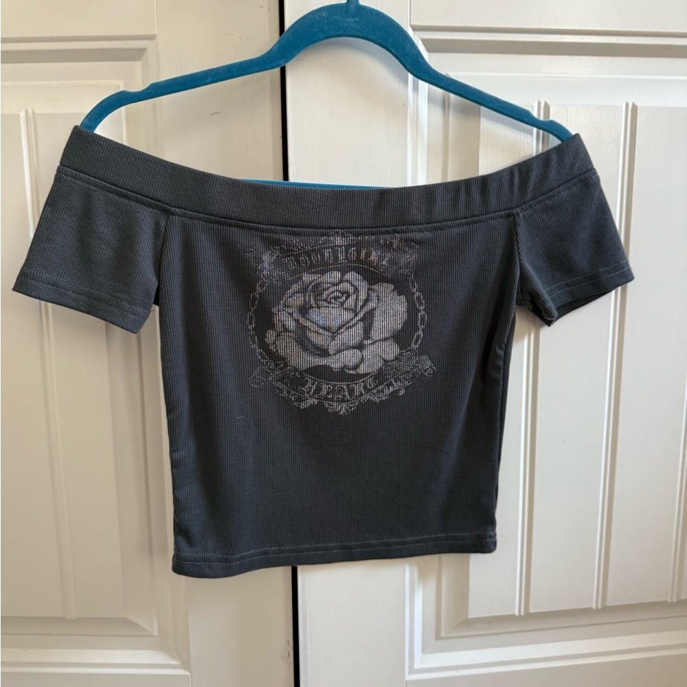 SHEIN Dark Gray Off-Shoulder Crop Top